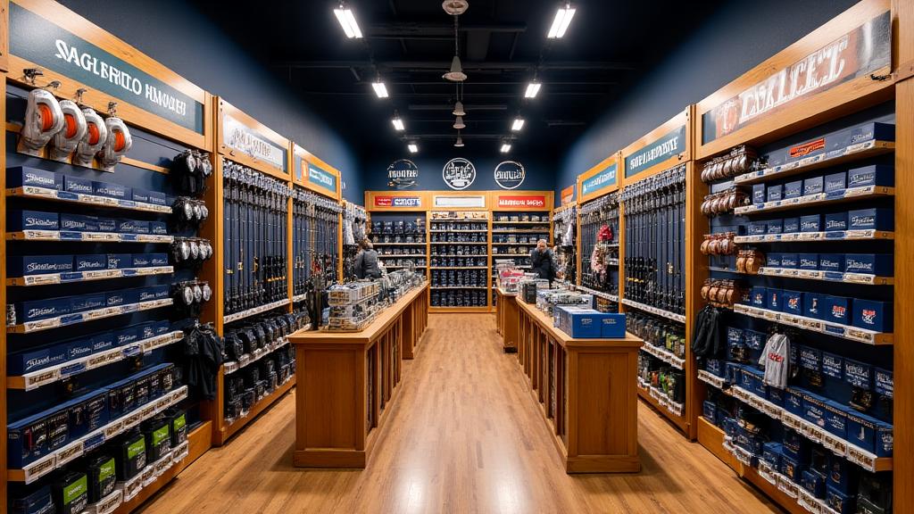 店内の高品質な釣具ディスプレイの様子